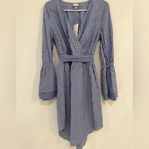A New Day Dress Blue Striped Long Bell Sleeve